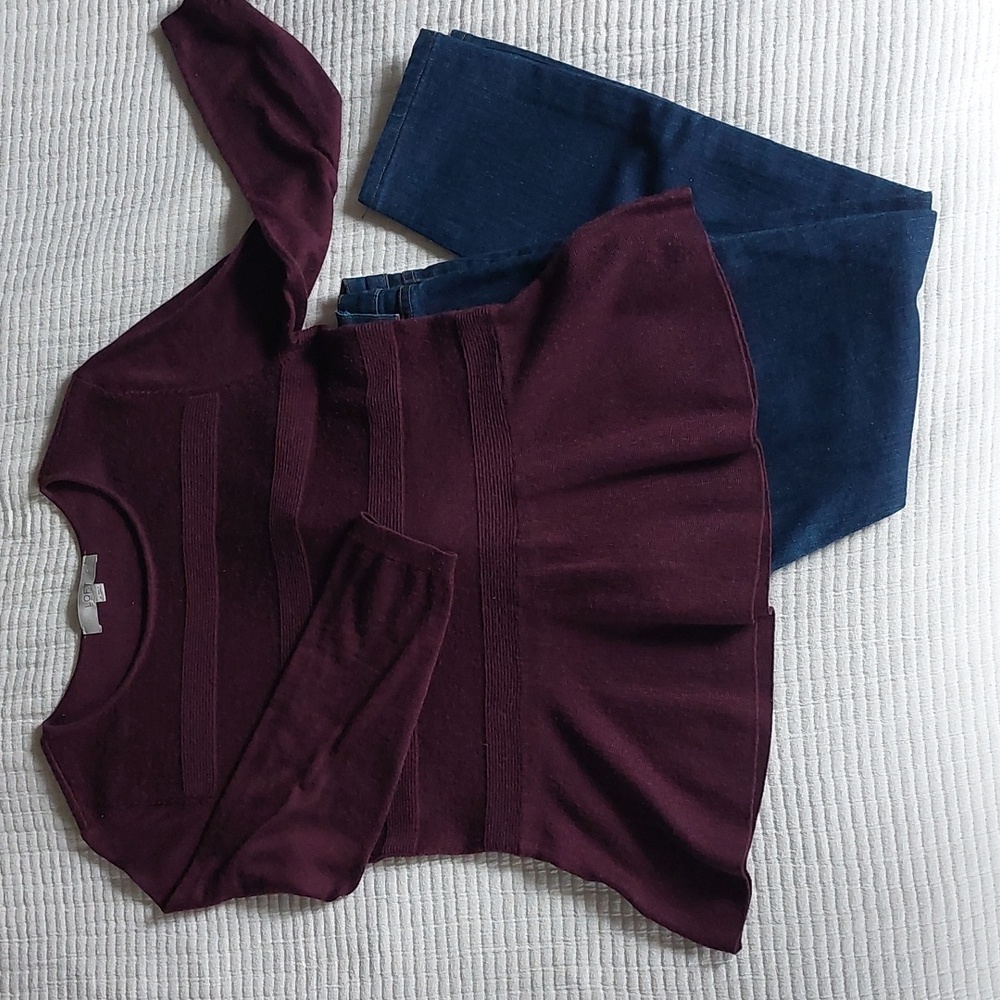 LOFT Plum Peplum Long-sleeved Shirt